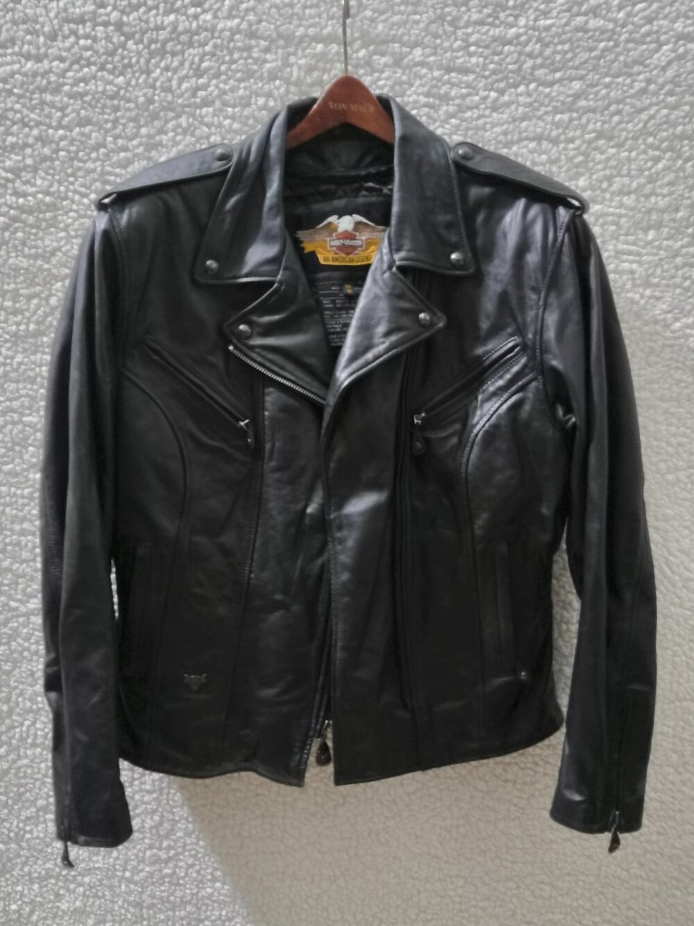 Vintage Harley Davidson Women's Black Leather Motorcycle Jacket Size Medium